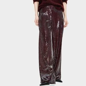 Sequin Wide-Leg Pants - Burgundy